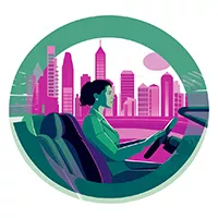 Graphic showing a woman driving a car